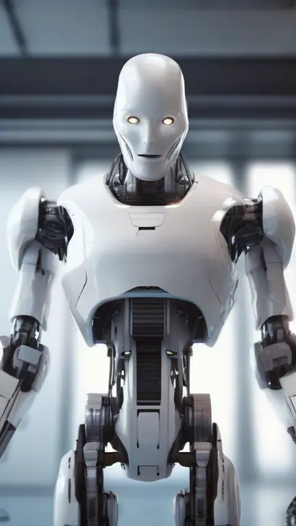 Buste d’un robot humanoïde blanc au visage lisse, format vertical.